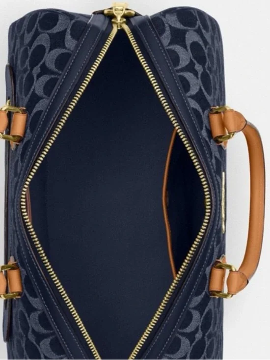 COACH Blue Signature Denim Satchel with Tan Leather Handles🦋🦋 - Picture 6 of 6